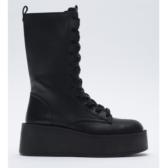 Zara Platform Leather Boots Real Leather Size 9 3138/610